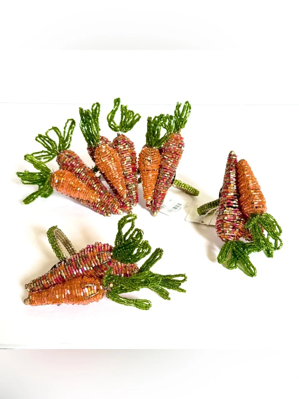 NWT Vintage Pier 1 Beaded Carrot Napkin Rings Set of 5 Easter Spring